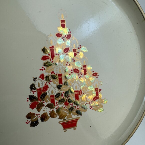 Vtg Single Round Coaster Holiday Christmas Gold Metallic‎ Tree w Candles Plastic - Picture 10 of 11